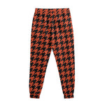 Orange And Black Houndstooth Print Sweatpants