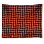 Orange And Black Houndstooth Print Tapestry