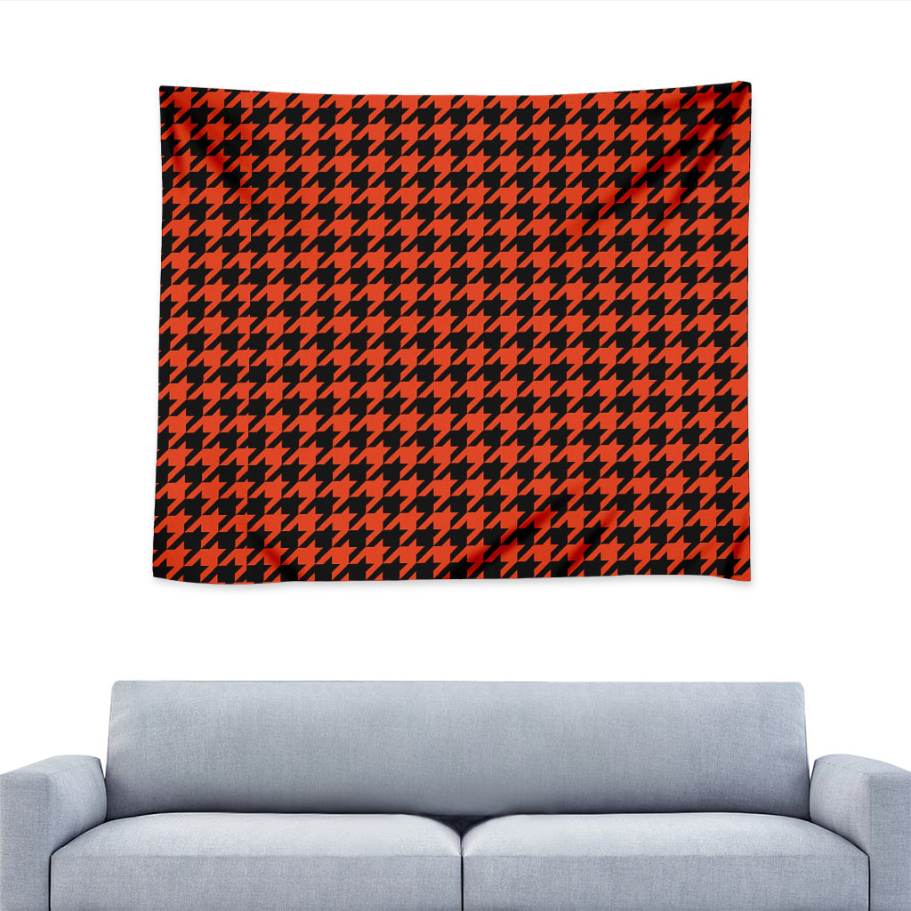 Orange And Black Houndstooth Print Tapestry