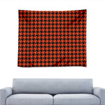 Orange And Black Houndstooth Print Tapestry