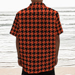 Orange And Black Houndstooth Print Textured Short Sleeve Shirt