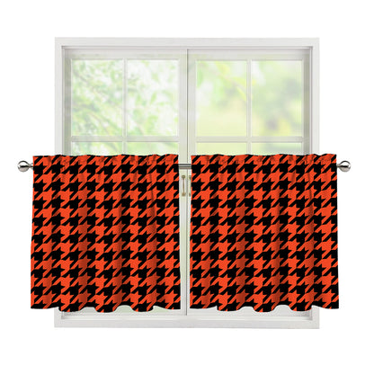 Orange And Black Houndstooth Print Tier Curtains
