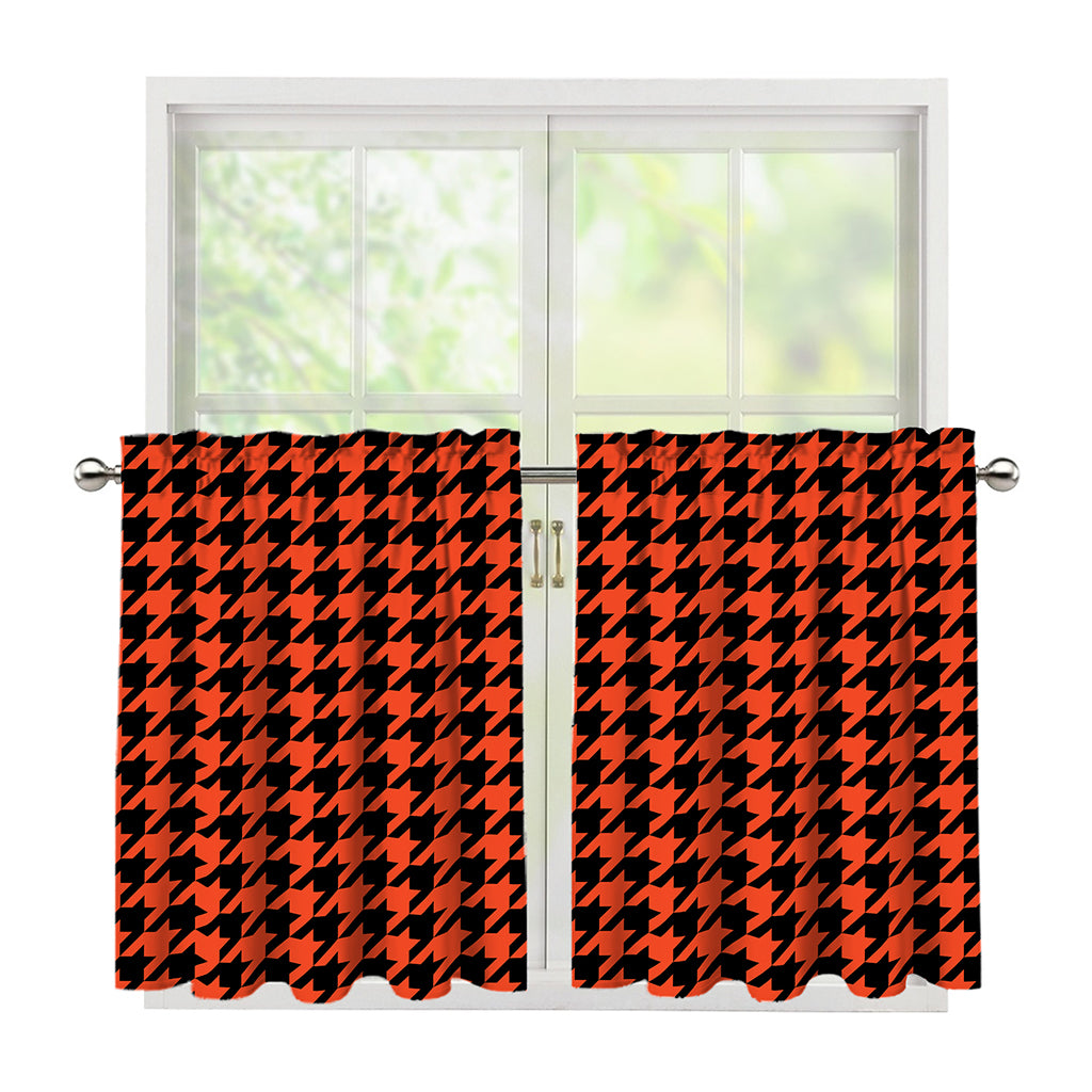Orange And Black Houndstooth Print Tier Curtains