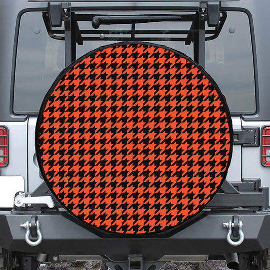 Orange And Black Houndstooth Print Tire Cover