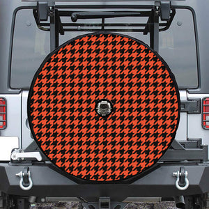 Orange And Black Houndstooth Print Tire Cover With Camera Hole