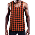 Orange And Black Houndstooth Print Men's Workout Tank Top