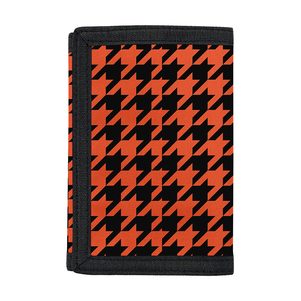 Orange And Black Houndstooth Print Trifold Wallet
