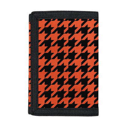 Orange And Black Houndstooth Print Trifold Wallet