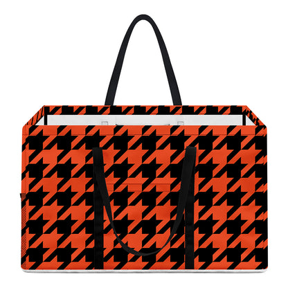 Orange And Black Houndstooth Print Utility Tote Bag