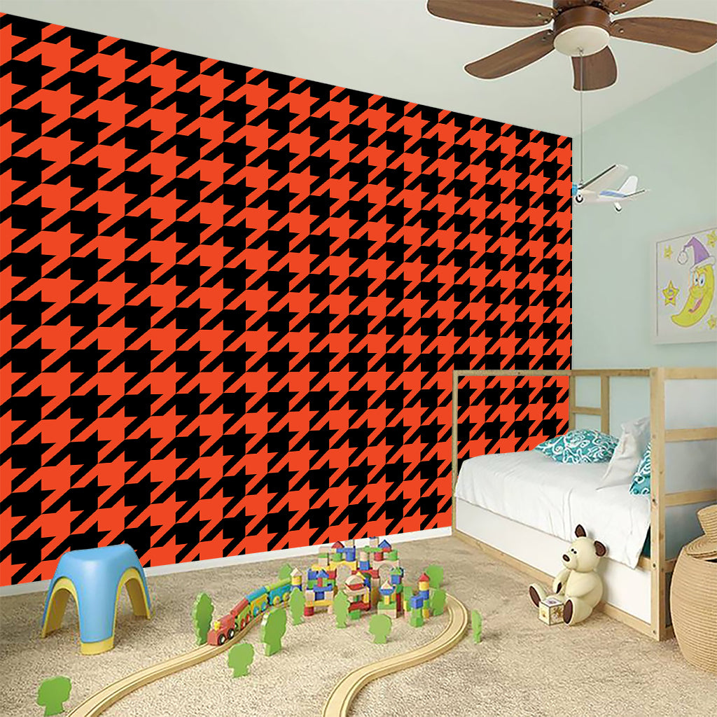Orange And Black Houndstooth Print Wall Sticker