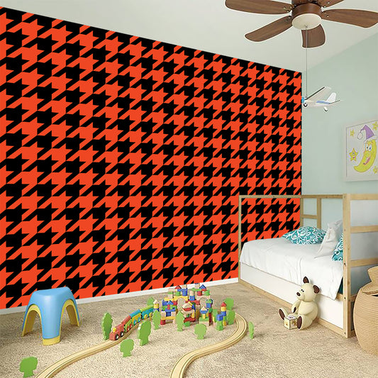 Orange And Black Houndstooth Print Wall Sticker