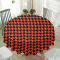 Orange And Black Houndstooth Print Waterproof Round Tablecloth