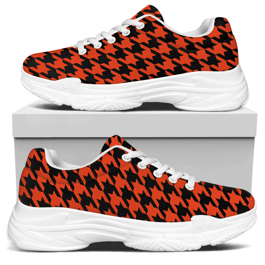 Orange And Black Houndstooth Print White Chunky Shoes
