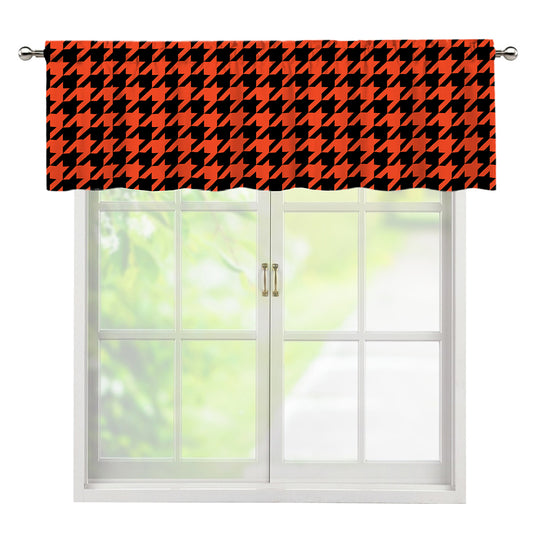 Orange And Black Houndstooth Print Window Valance