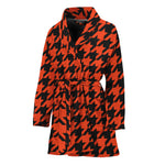 Orange And Black Houndstooth Print Women's Bathrobe