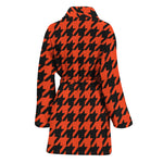 Orange And Black Houndstooth Print Women's Bathrobe