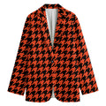 Orange And Black Houndstooth Print Women's Blazer
