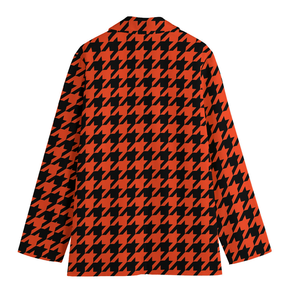 Orange And Black Houndstooth Print Women's Blazer