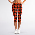 Orange And Black Houndstooth Print Women's Capri Leggings