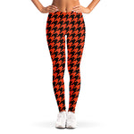 Orange And Black Houndstooth Print Women's Leggings