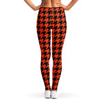 Orange And Black Houndstooth Print Women's Leggings