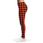 Orange And Black Houndstooth Print Women's Leggings