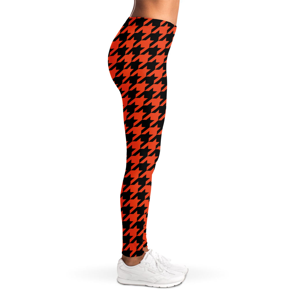 Orange And Black Houndstooth Print Women's Leggings