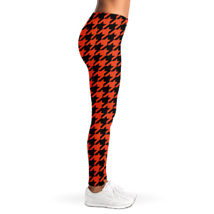 Orange And Black Houndstooth Print Women's Leggings