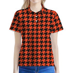 Orange And Black Houndstooth Print Women's Polo Shirt