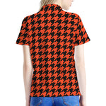 Orange And Black Houndstooth Print Women's Polo Shirt