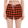 Orange And Black Houndstooth Print Women's Split Running Shorts