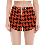 Orange And Black Houndstooth Print Women's Split Running Shorts