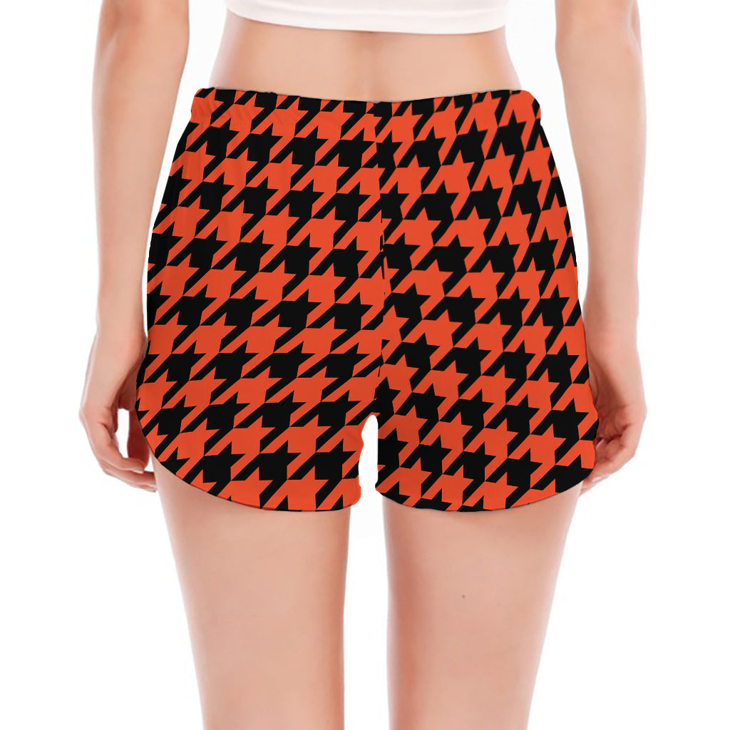 Orange And Black Houndstooth Print Women's Split Running Shorts