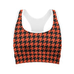 Orange And Black Houndstooth Print Women's Sports Bra