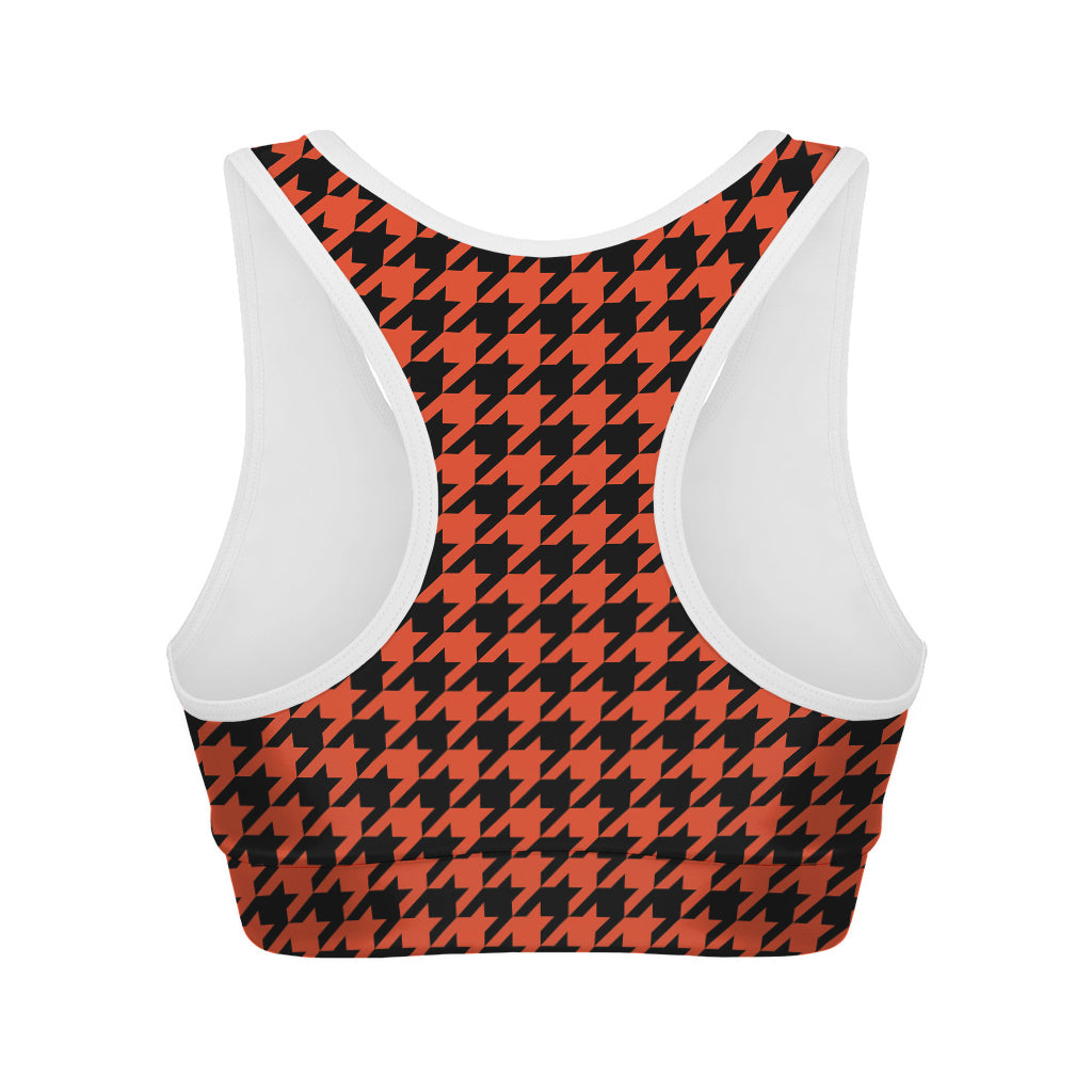 Orange And Black Houndstooth Print Women's Sports Bra