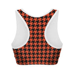 Orange And Black Houndstooth Print Women's Sports Bra