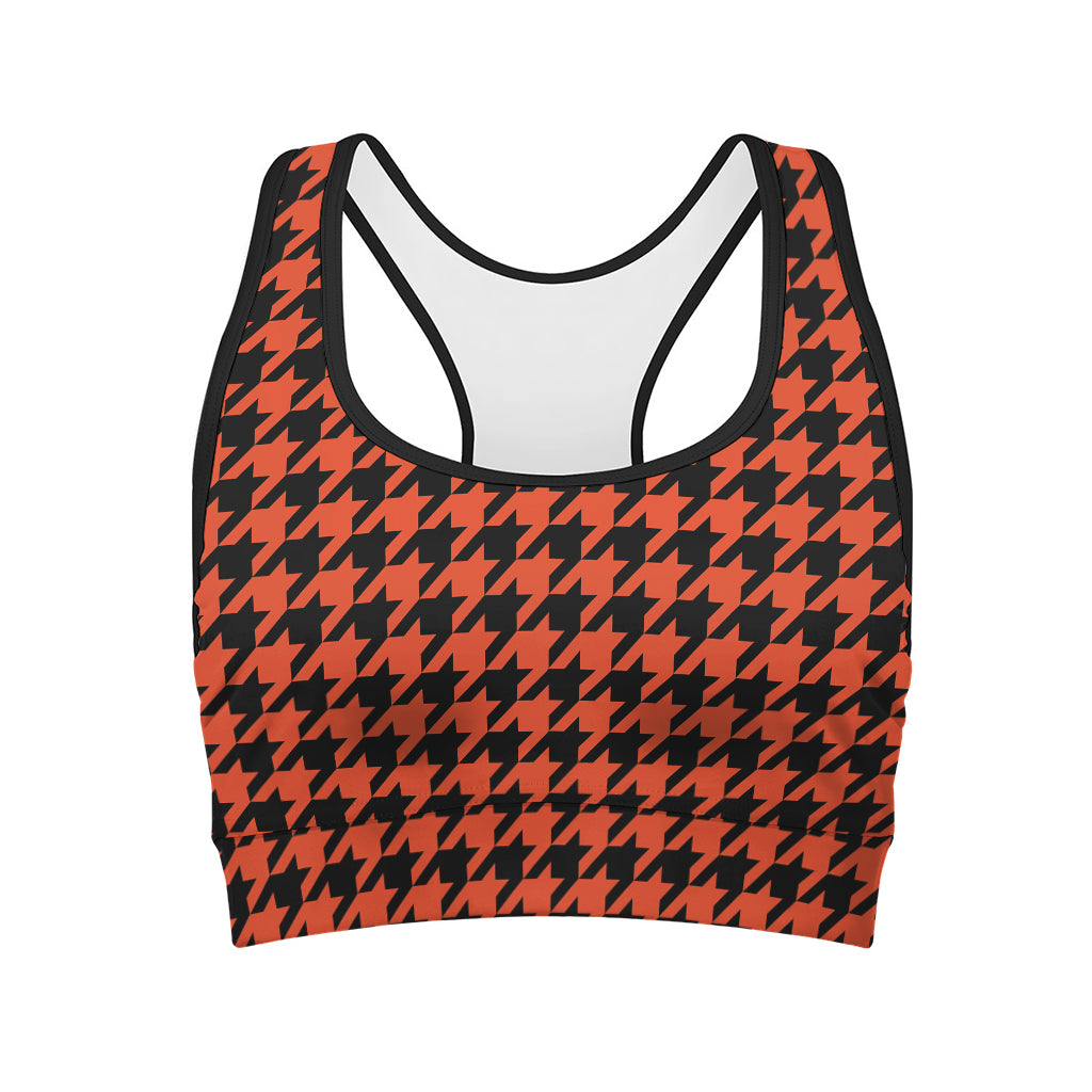 Orange And Black Houndstooth Print Women's Sports Bra