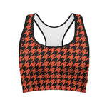 Orange And Black Houndstooth Print Women's Sports Bra