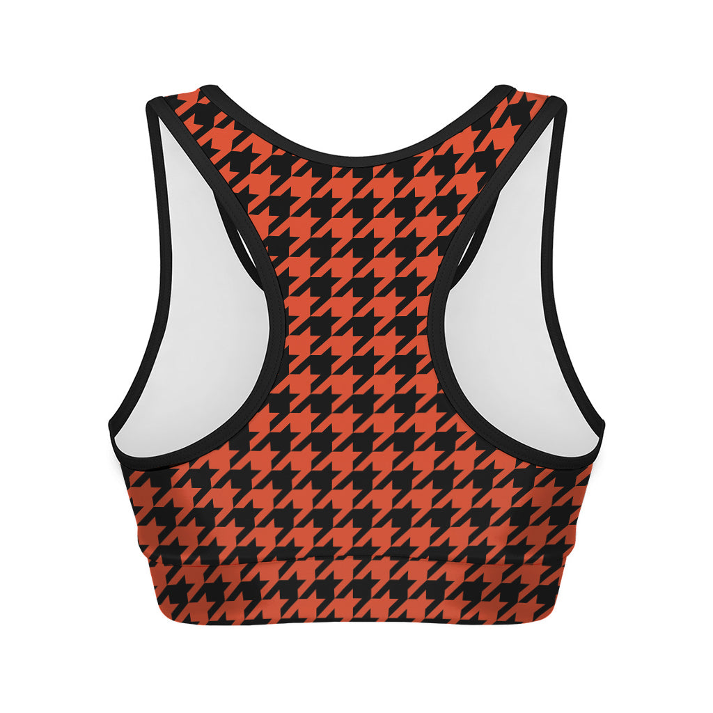 Orange And Black Houndstooth Print Women's Sports Bra