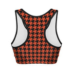 Orange And Black Houndstooth Print Women's Sports Bra