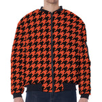 Orange And Black Houndstooth Print Zip Sleeve Bomber Jacket