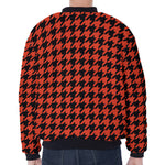 Orange And Black Houndstooth Print Zip Sleeve Bomber Jacket