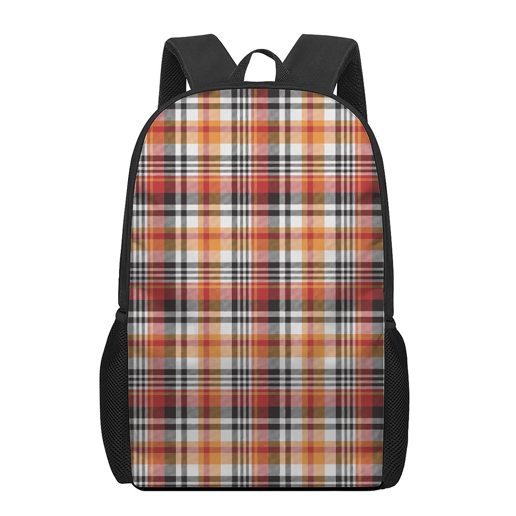 Orange And Black Madras Plaid Print 17 Inch Backpack