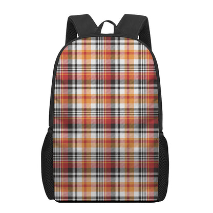 Orange And Black Madras Plaid Print 17 Inch Backpack