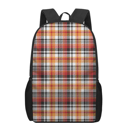 Orange And Black Madras Plaid Print 17 Inch Backpack