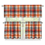 Orange And Black Madras Plaid Print 3 Piece Kitchen Curtains
