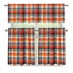 Orange And Black Madras Plaid Print 3 Piece Kitchen Curtains