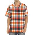 Orange And Black Madras Plaid Print Aloha Shirt