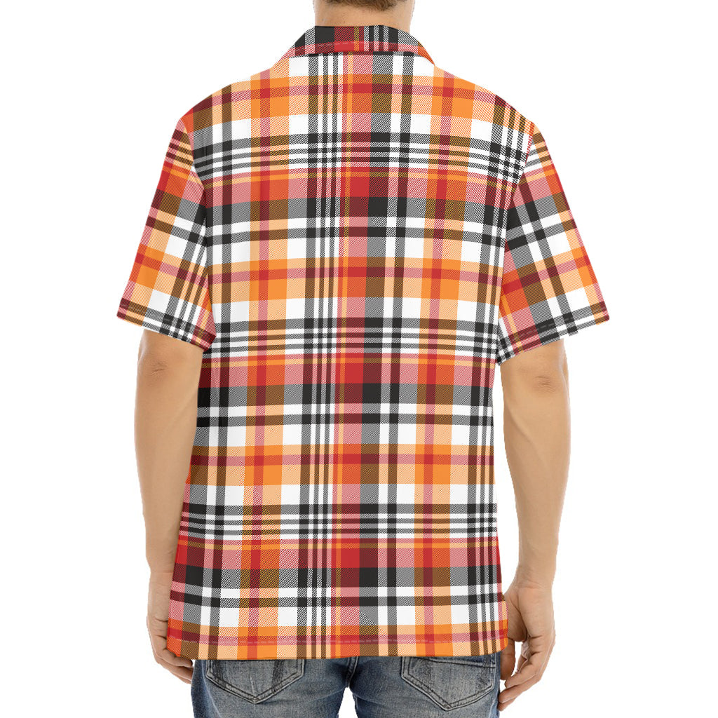 Orange And Black Madras Plaid Print Aloha Shirt