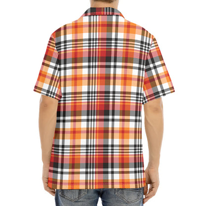 Orange And Black Madras Plaid Print Aloha Shirt